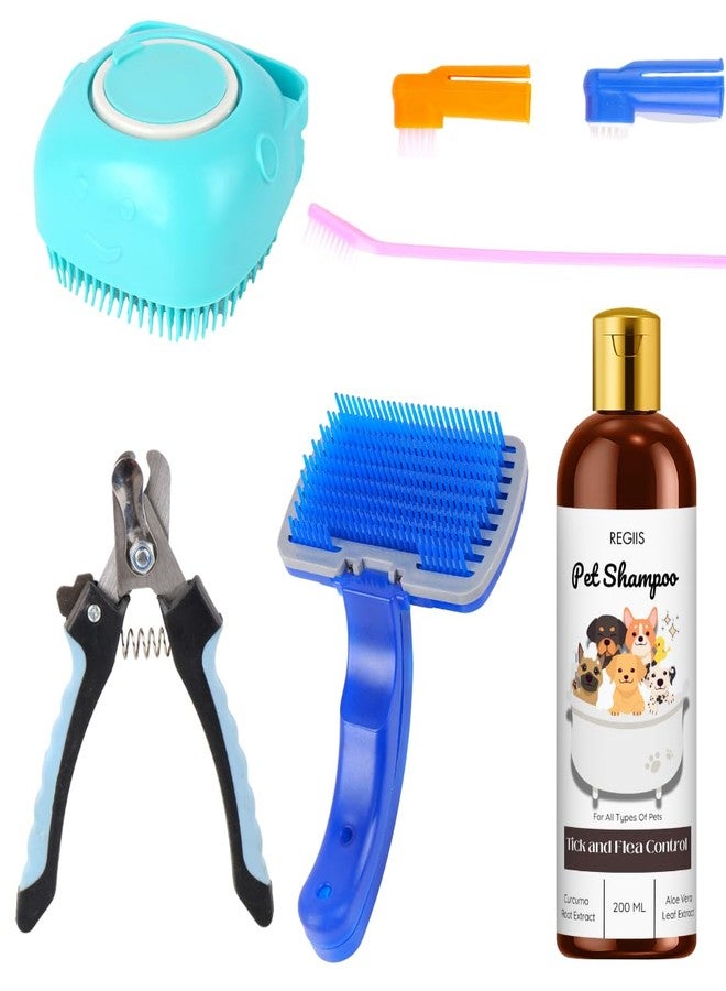 REGIIS Pet Grooming Kit with Shampoo, Dog Brush, Nail Clipper, Tick and Flea Control, 6-Piece Set for Dogs and Cats(5 PACK) - Image 1